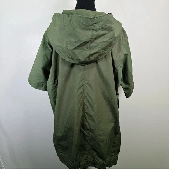 JNBY Hooded Cotton Green Army Full  Zip Short Sleeve Jacket - Picture 4 of 16